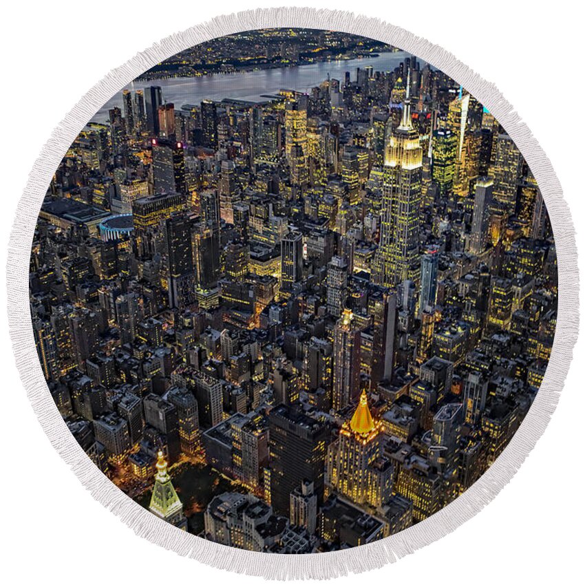 Aerial View Round Beach Towel featuring the photograph Empire State Aerial View by Susan Candelario