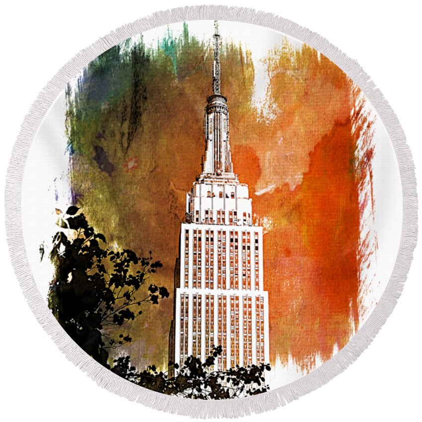 Didesigns Round Beach Towel featuring the photograph Empire State Of Mind Art 1 by DiDesigns Graphics