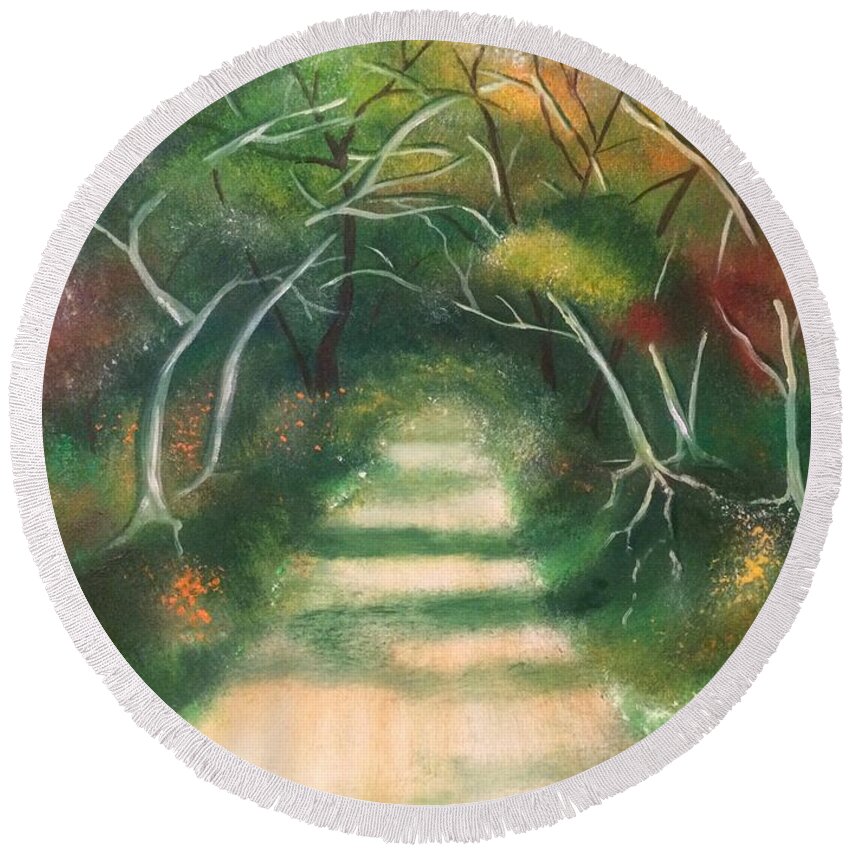 Forest Round Beach Towel featuring the painting Enchanted Forest by Denise Tomasura