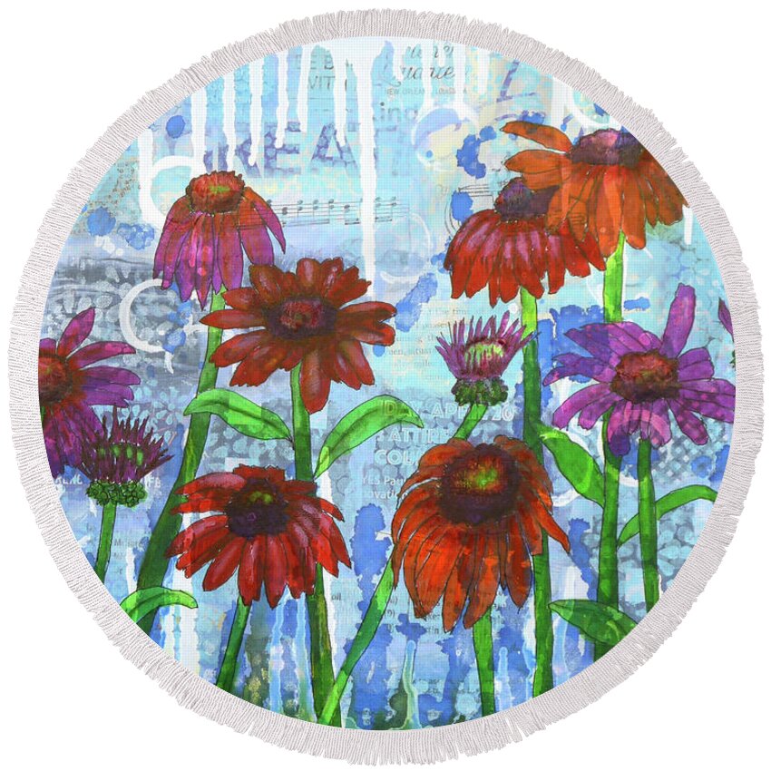 Daisy Round Beach Towel featuring the painting Enchanting Echinacea by Lisa Crisman