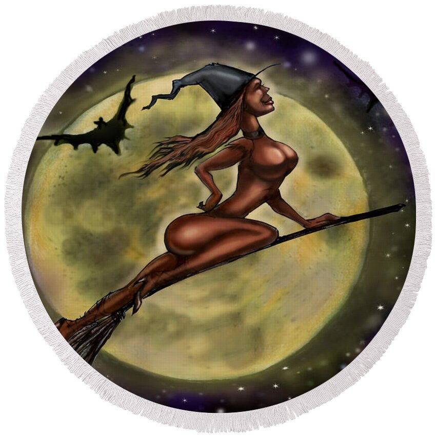 Halloween Round Beach Towel featuring the digital art Enchanting Halloween Witch by Kevin Middleton