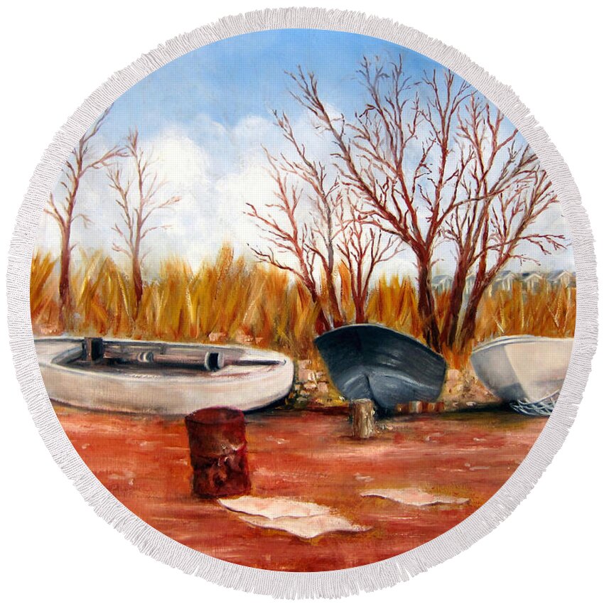 Landscape Round Beach Towel featuring the painting Encroachment in Belford by Leonardo Ruggieri