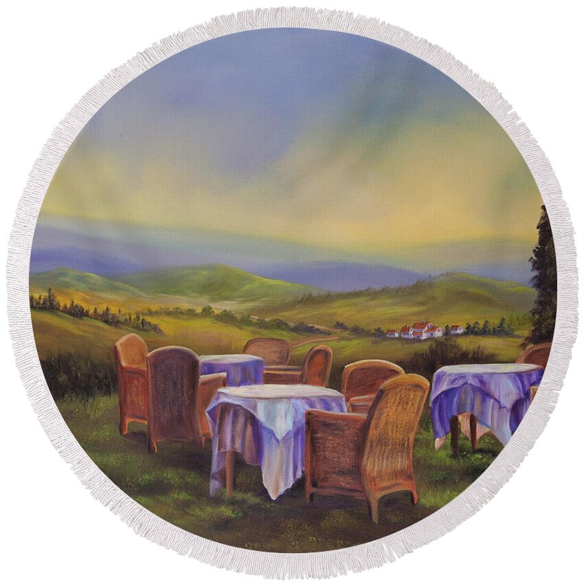 Tuscany Painting Round Beach Towel featuring the painting End of a Tuscan Day by Charlotte Blanchard