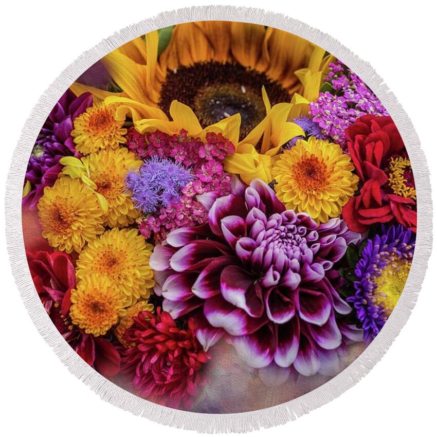 Flowers Round Beach Towel featuring the photograph End of Summer by Eva Lechner