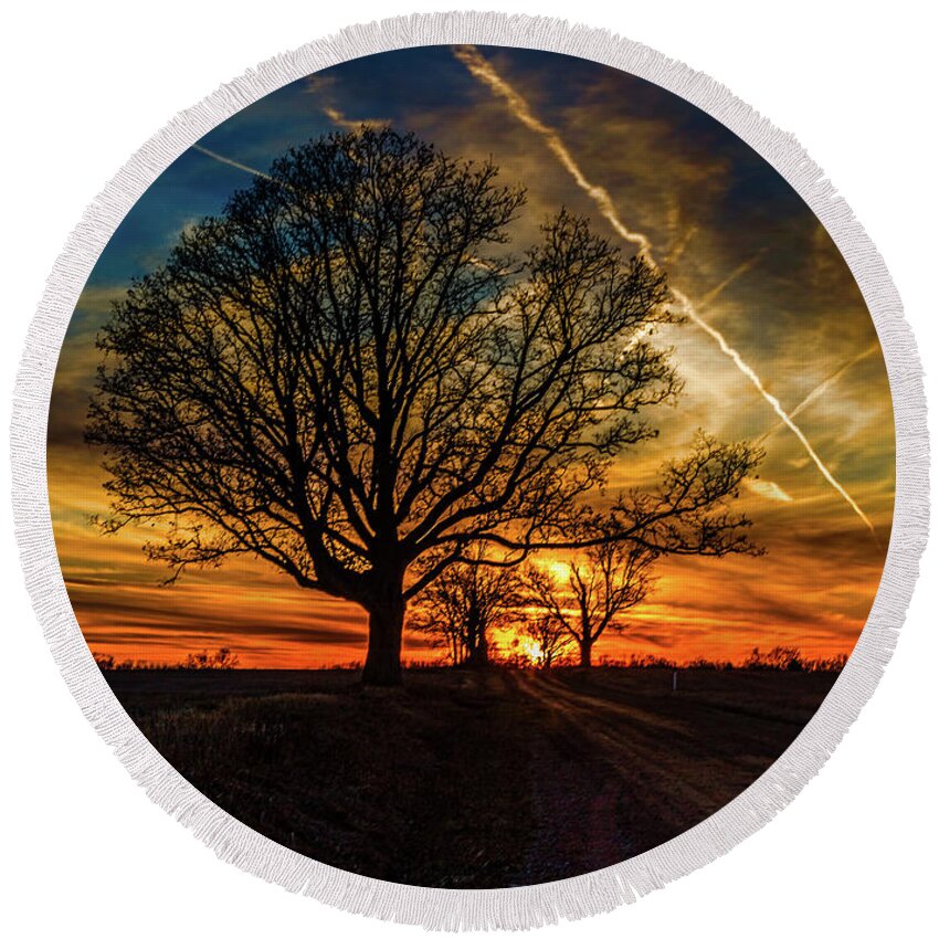 Tree Round Beach Towel featuring the photograph End of the Day by Joe Holley