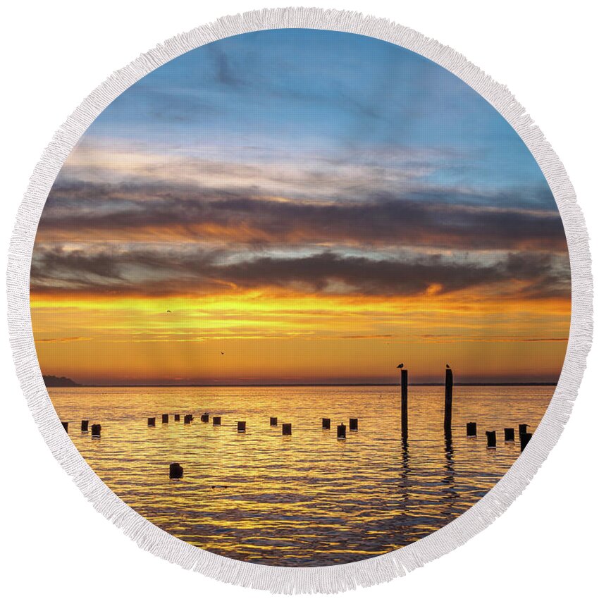 Humboldt Bay Round Beach Towel featuring the photograph End of the Day on Humboldt Bay by Greg Nyquist