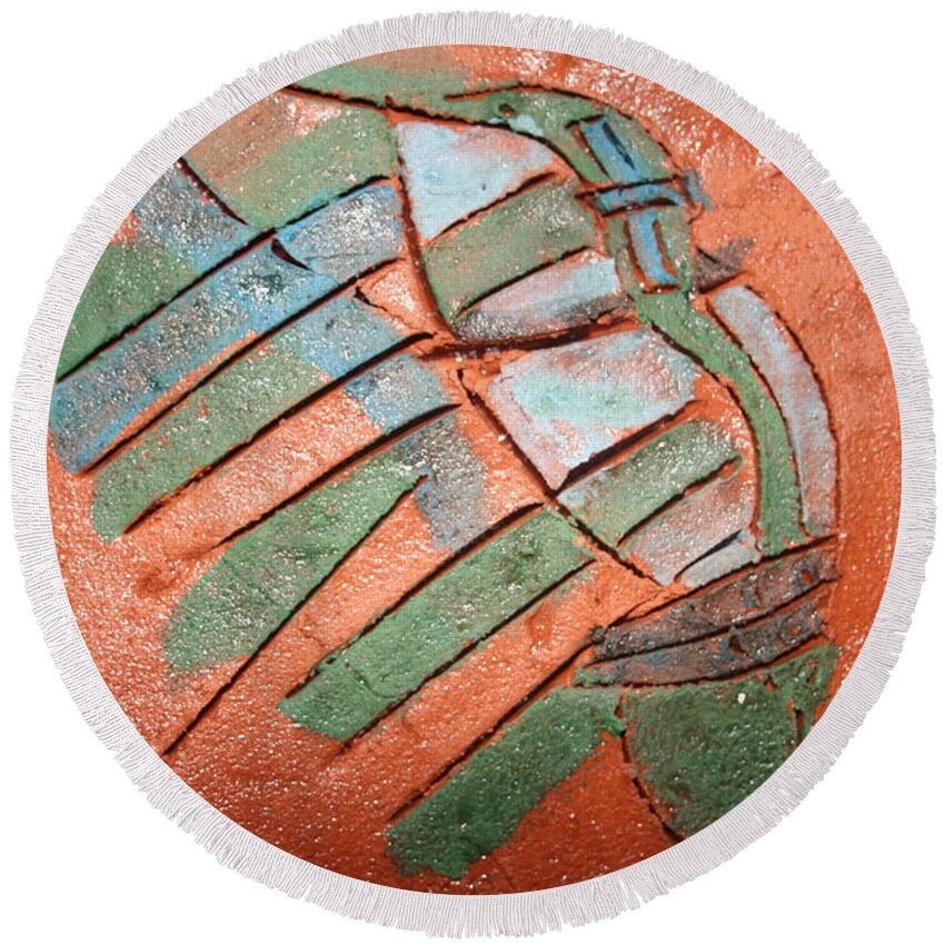 Jesus Round Beach Towel featuring the ceramic art Ende - Tile by Gloria Ssali