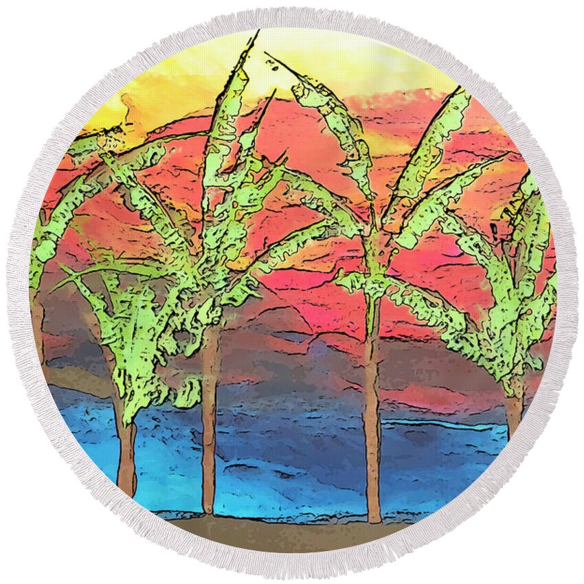 Beach Round Beach Towel featuring the painting Endless Summers by Linda Bailey