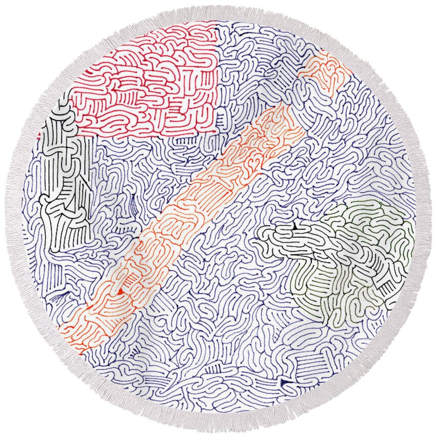Mazes Round Beach Towel featuring the drawing Engage by Steven Natanson
