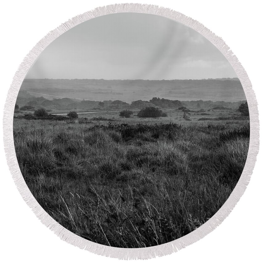 Heathland Round Beach Towel featuring the photograph English Heathland by Perry Rodriguez