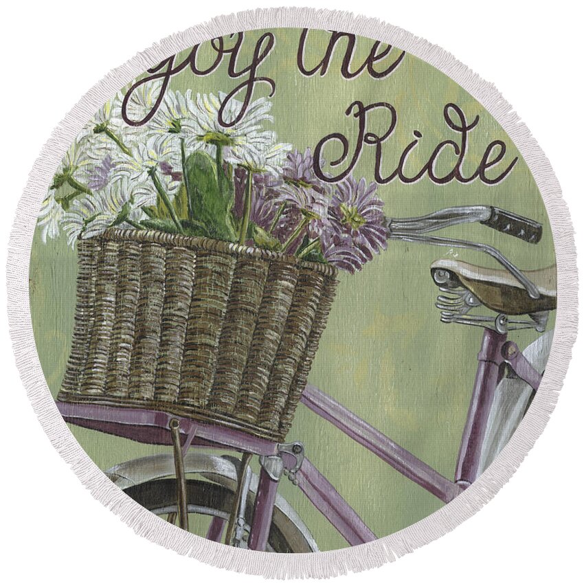 Bike Round Beach Towel featuring the painting Enjoy the Ride by Debbie DeWitt