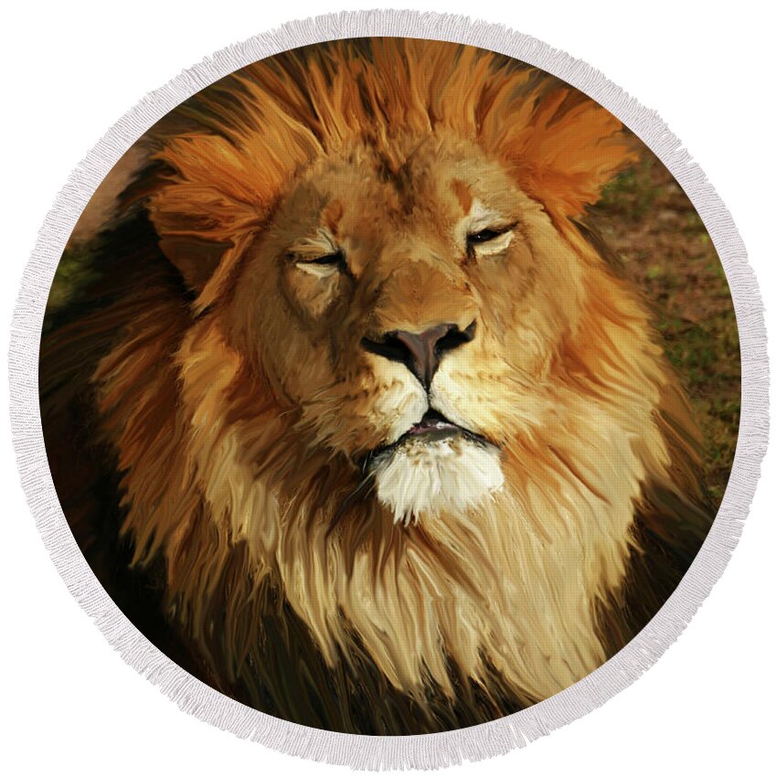 Lion Round Beach Towel featuring the photograph Enjoying the Day by Laurel Powell
