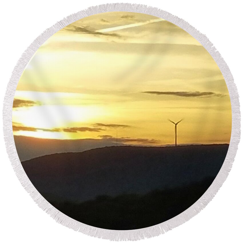 Windmill Round Beach Towel featuring the photograph Environmental Sunset by Vic Ritchey