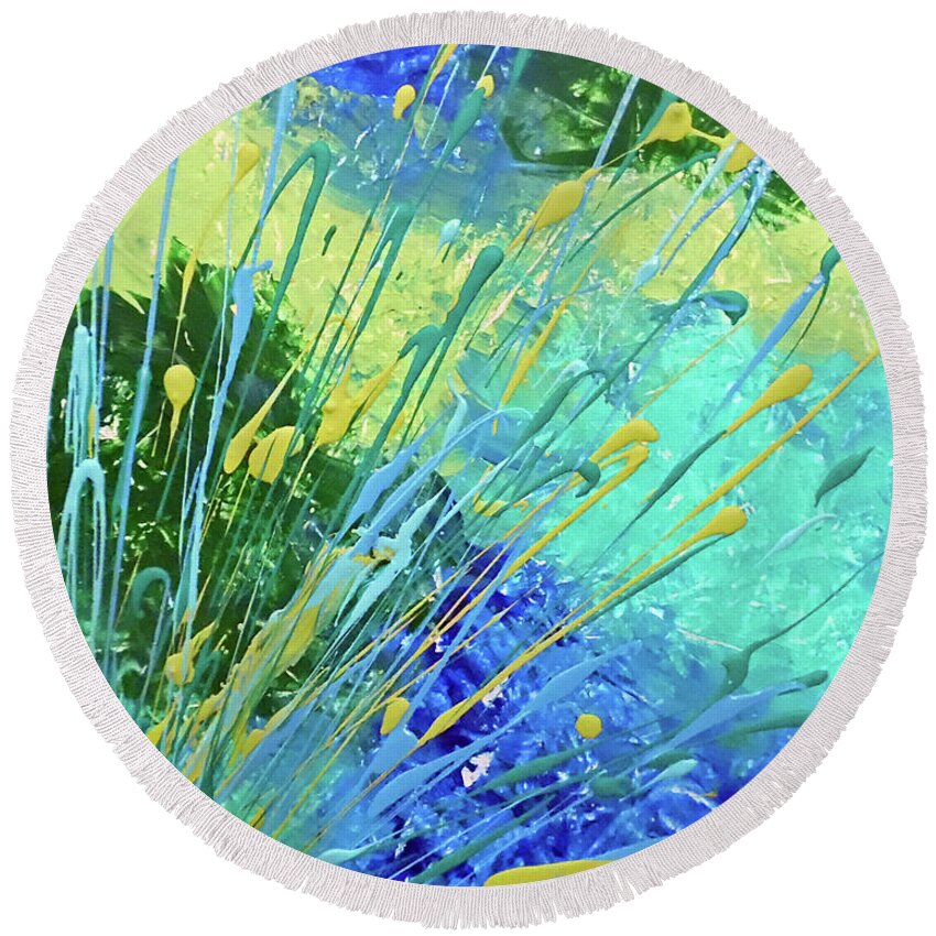 Neon Abstract Round Beach Towel featuring the painting Envy by Jilian Cramb - AMothersFineArt