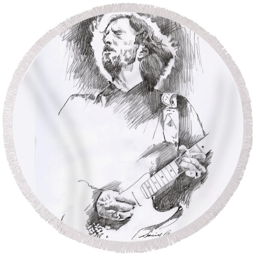 Drawing Round Beach Towel featuring the drawing Eric Clapton Sustains by David Lloyd Glover