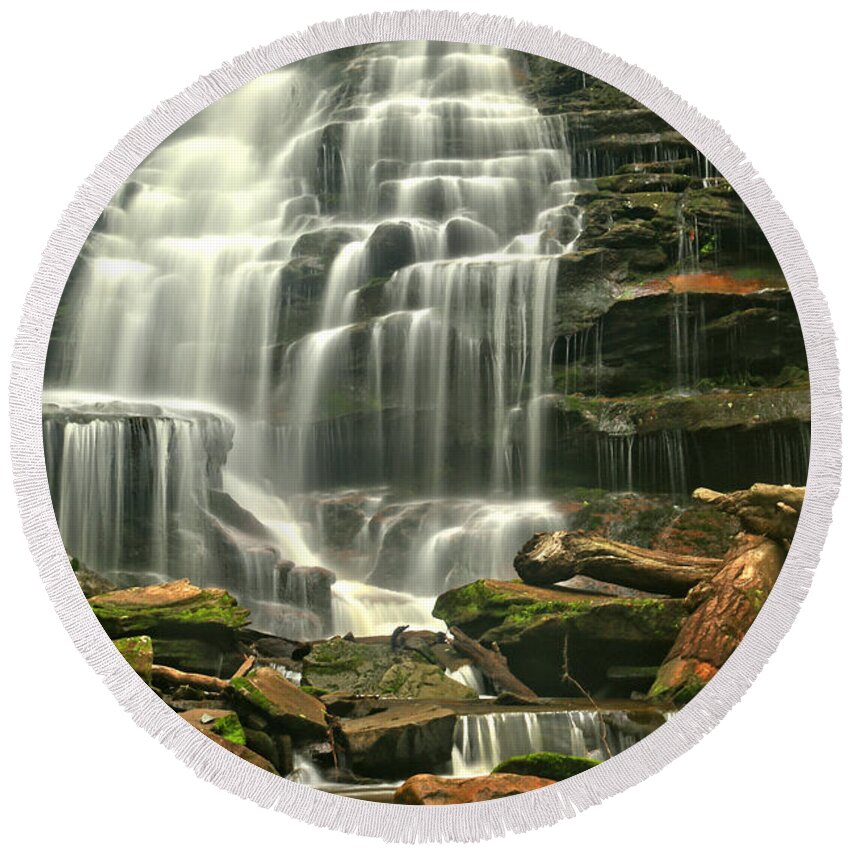 Erie Falls Round Beach Towel featuring the photograph Erie Falls Gentle Cascades by Adam Jewell