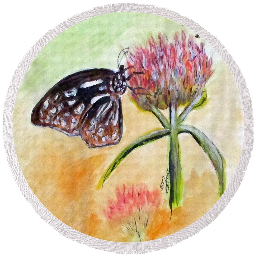 Butterflies Round Beach Towel featuring the painting Erika's Butterfly Two by Clyde J Kell