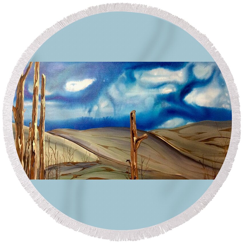 Landscape Round Beach Towel featuring the painting Escape by Pat Purdy