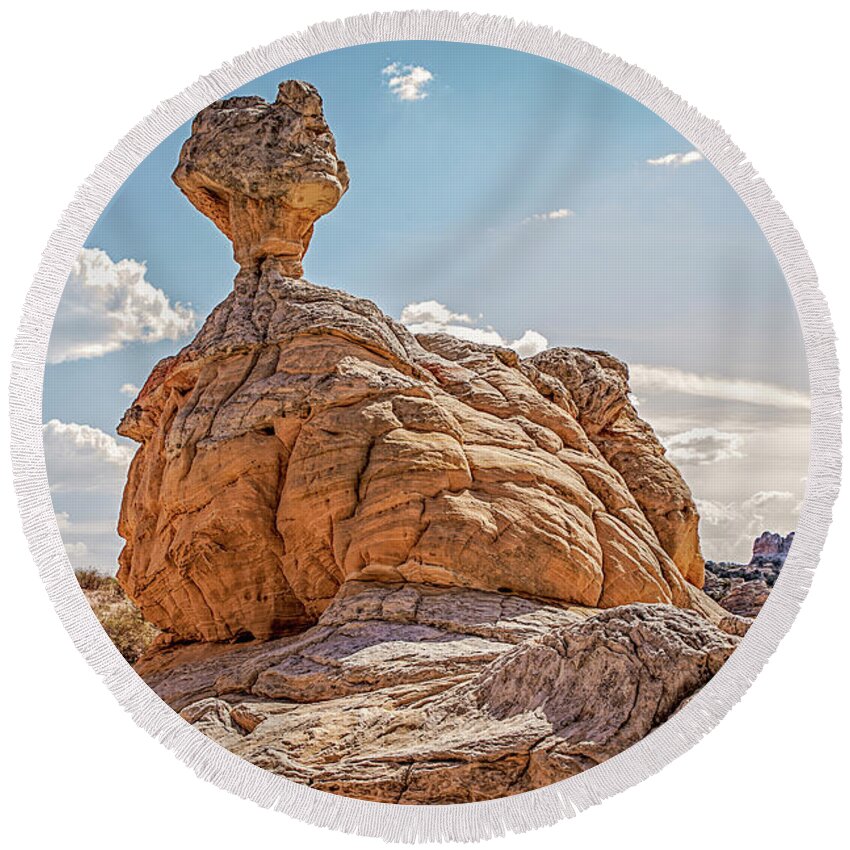 White Round Beach Towel featuring the photograph ET Rock Formation by Teresa Wilson