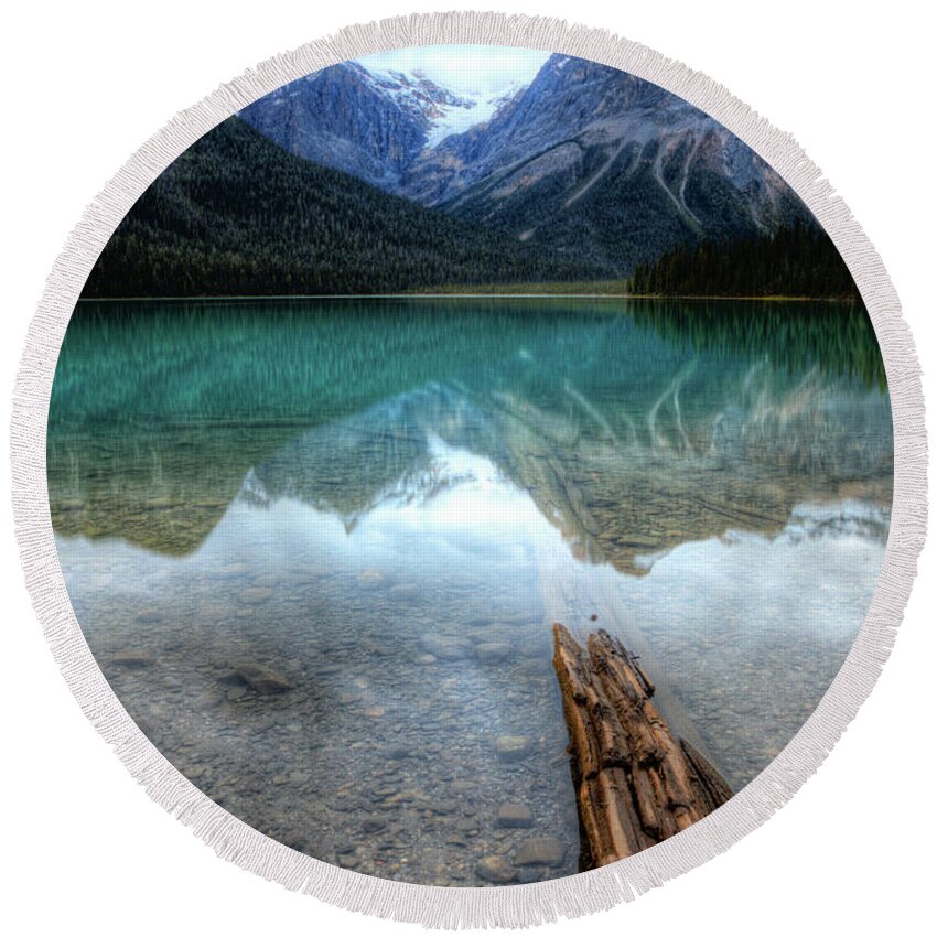 Autumn Round Beach Towel featuring the photograph Eternal Reflections Emerald Lake Yoho National Park British Columbia Canada by Wayne Moran