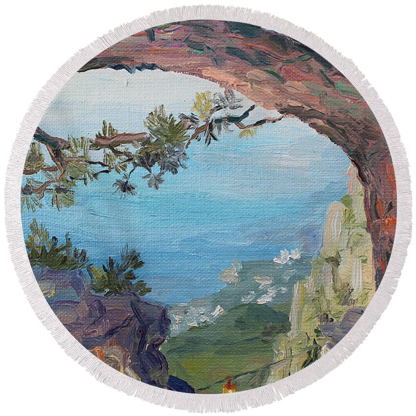 Ai-petri Round Beach Towel featuring the painting Eternal View. Ai-Petri Crimea by Alina Malykhina
