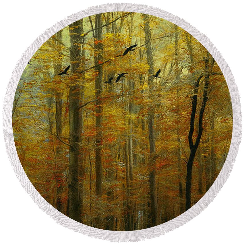 Tall Trees Round Beach Towel featuring the photograph Ethereal Autumn by Reynaldo Williams