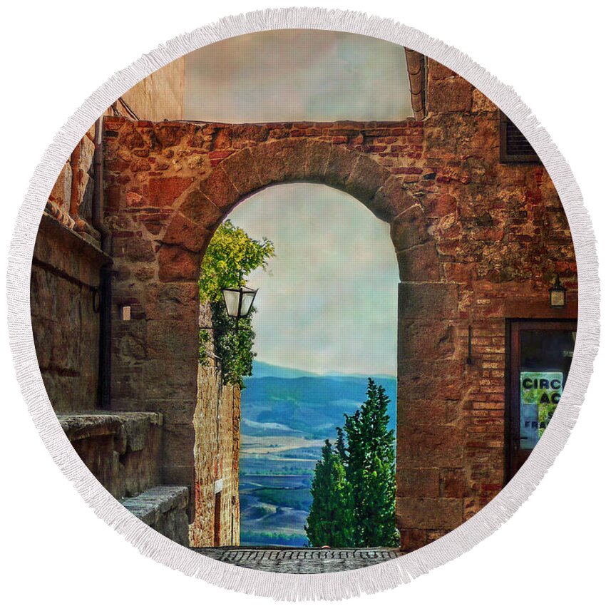 Italy Round Beach Towel featuring the photograph Etruscan Arch by Hanny Heim