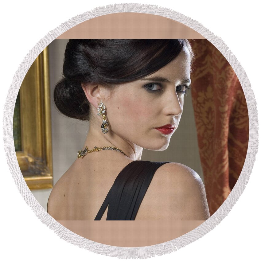 Eva Green Round Beach Towel featuring the photograph Eva Green by Jackie Russo