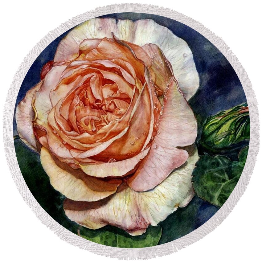 Cynthia Pride Watercolor Paintings Round Beach Towel featuring the painting Evelyn Rose by Cynthia Pride