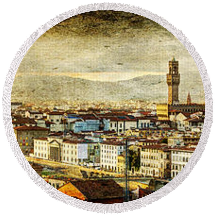 Florence Round Beach Towel featuring the photograph Evening in Florence - Vintage Version by Weston Westmoreland