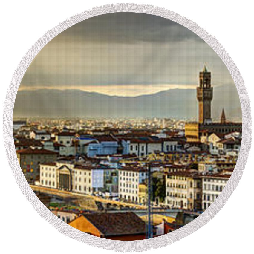 Florence Round Beach Towel featuring the photograph Evening in Florence by Weston Westmoreland