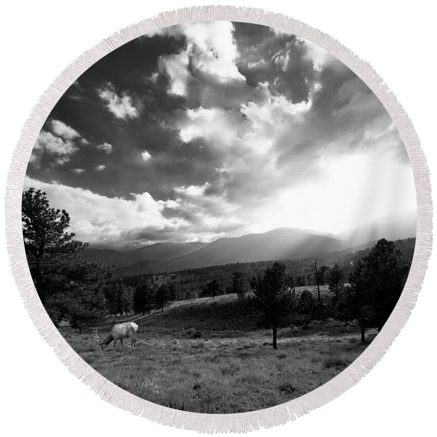 Rocky Mountain National Park Round Beach Towel featuring the photograph Evening Shadows by Bon and Jim Fillpot