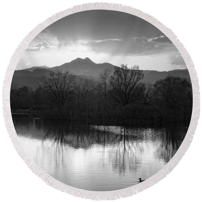 Colorado Round Beach Towel featuring the photograph Evening Sky BW by James BO Insogna