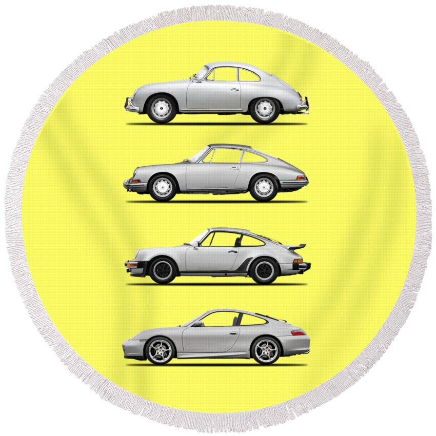 Porsche Round Beach Towel featuring the photograph Evolution Of The 911 by Mark Rogan