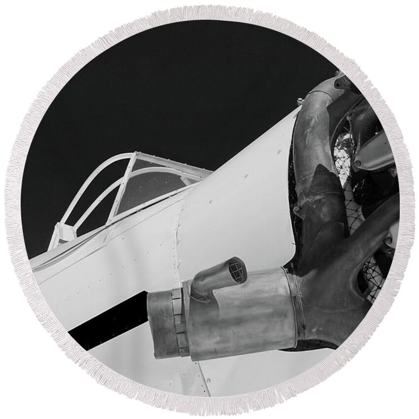 Plane Round Beach Towel featuring the photograph Exhaust bw #72 by Raymond Magnani