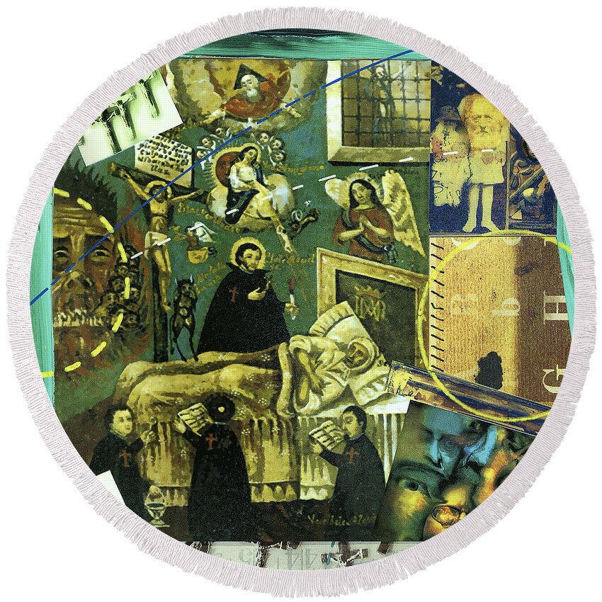 Collage Round Beach Towel featuring the painting Exorcism by Dominic Piperata