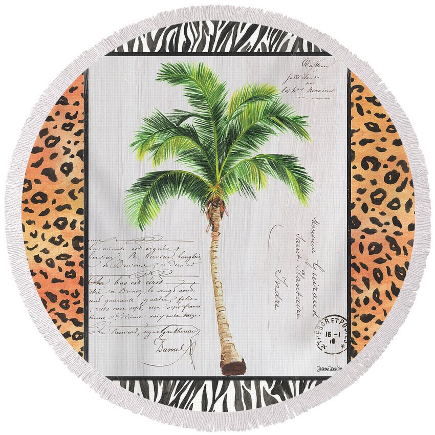 Tropical Round Beach Towel featuring the painting Exotic Palms 1 by Debbie DeWitt