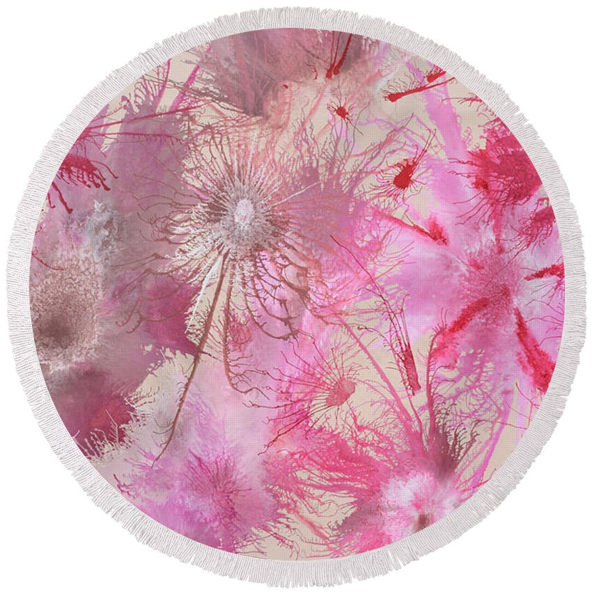 Pink Round Beach Towel featuring the painting Exploflora Series No. 2 by Sumit Mehndiratta