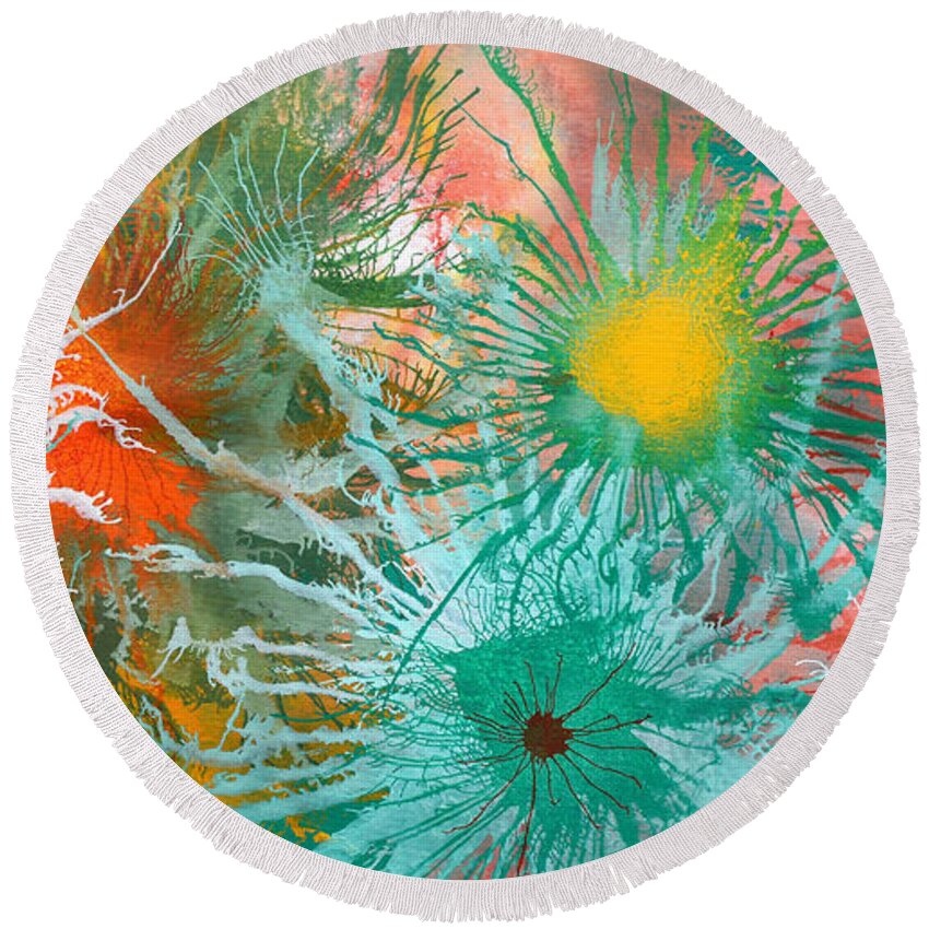 Fireworks Round Beach Towel featuring the painting Exploflora Series number 2 by Sumit Mehndiratta