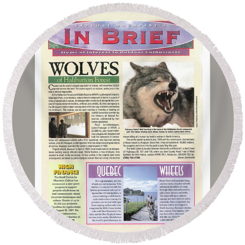 Explore Magazine Round Beach Towel featuring the tapestry - textile Explore Magazine - Wolves Article by Steve Somerville