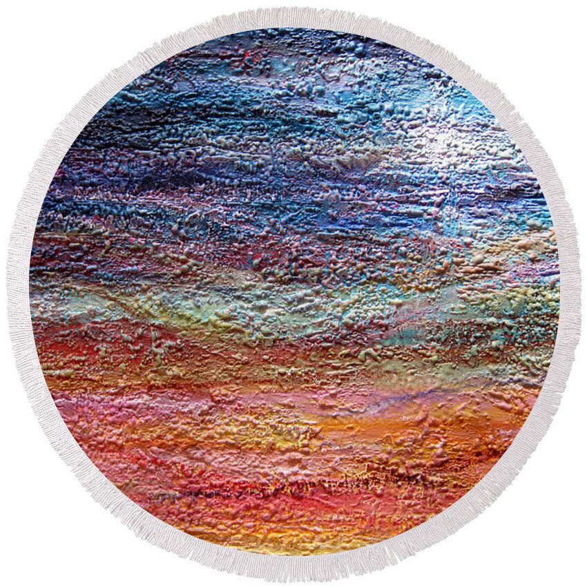 Abstract Round Beach Towel featuring the painting Exploring the Surface by Roberta Rotunda