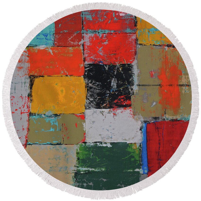 Abstract Round Beach Towel featuring the painting Exposed 5 by Jim Benest