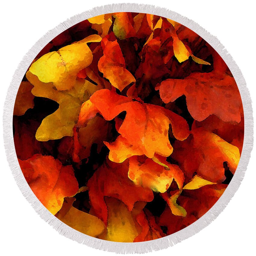 Abstract Round Beach Towel featuring the painting Expressive Autumn Leaves 8-15-15 by Mas Art Studio