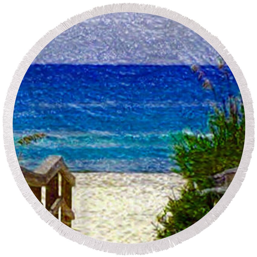  Aqua Round Beach Towel featuring the painting Expressive Digital Photo Pensacola Florida B52816 by Mas Art Studio