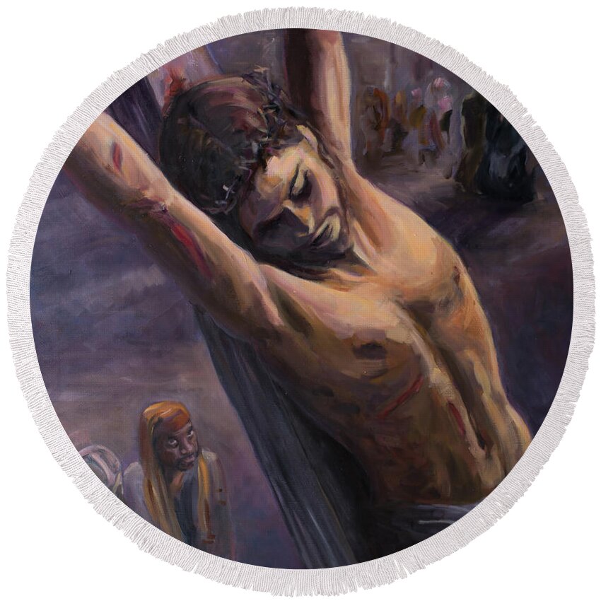 Jesus Round Beach Towel featuring the painting Extreme Sacrifice by Marco Busoni