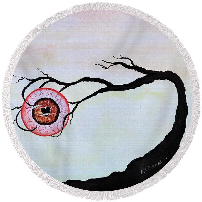 Eye Round Beach Towel featuring the painting Eye Heart on Fire by Edwin Alverio