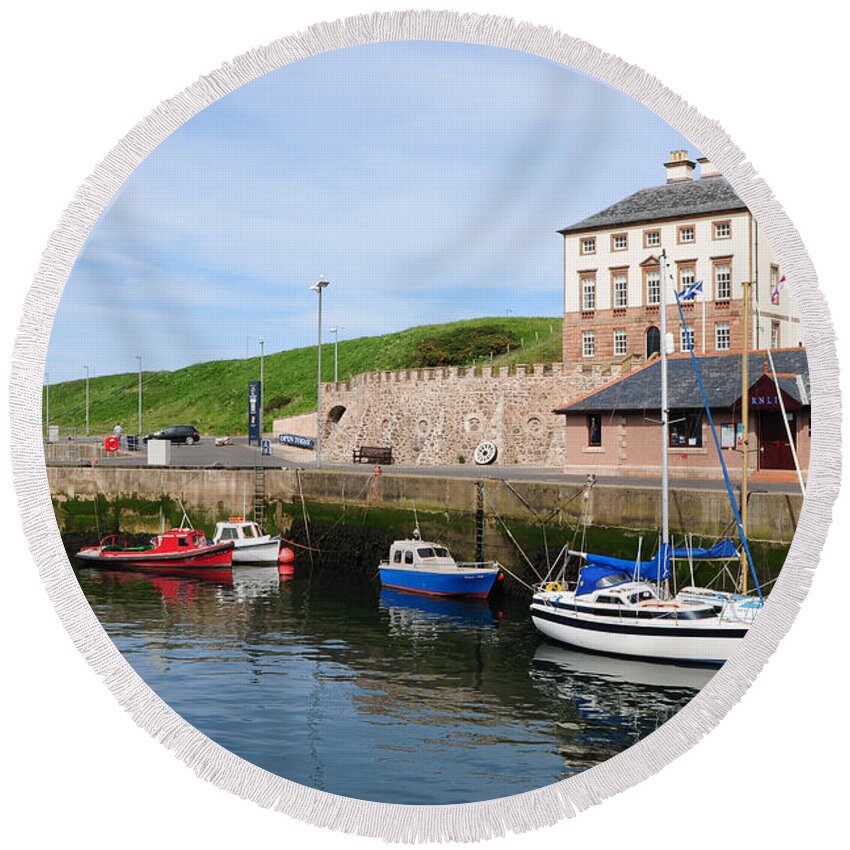 Eyemouth Round Beach Towel featuring the photograph Eyemouth by Smart Aviation