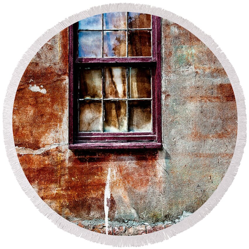 Window Round Beach Towel featuring the photograph Faded Over Time 2 by Christopher Holmes