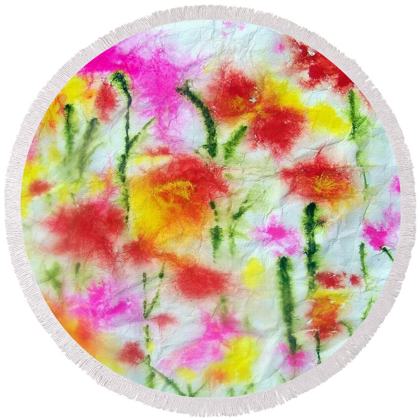 Flowers Round Beach Towel featuring the painting Fading Flowers by Jackie Mueller-Jones