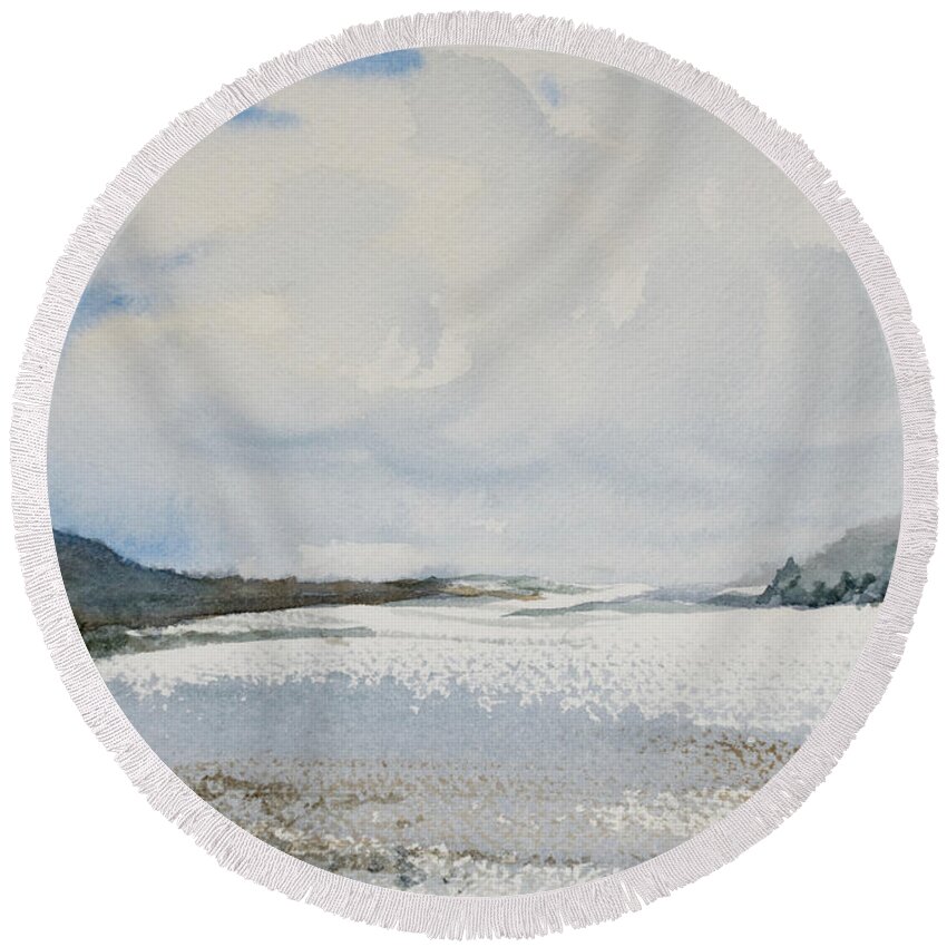 Afternoon Round Beach Towel featuring the painting Fair Weather or Foul? by Dorothy Darden